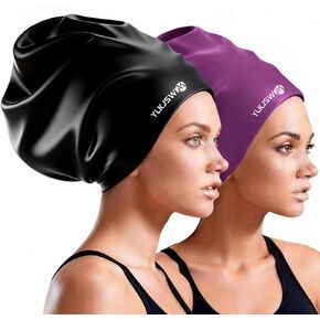 قبعة سباحة كبيرة جدًا للضفائر والمجدل للنساء والرجال، قبعة سباحة من السيليكون المقاوم للماء للبالغين مع وصلات شعر أفريقي سميكة طويلة مجعدة تحافظ على الشعر جافًا in Kuwait