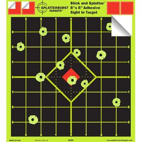 Splatterburst Targets - 8 x 8 inch Sight in Stick & Splatter Adhesive Shooting Targets - Shots Burst Bright Fluorescent Yellow - Great for All Firearms, Airsoft & Pellet Guns - Made in USA in Kuwait