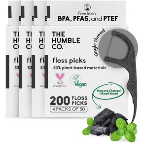 The Humble Co Dental Floss Picks for Teeth, 200 Count (Mint) - Double Thread Tooth Picks Flossers for Adults Gum Health - Toothpick Floss for Interdental Oral Care & Hygiene in Kuwait
