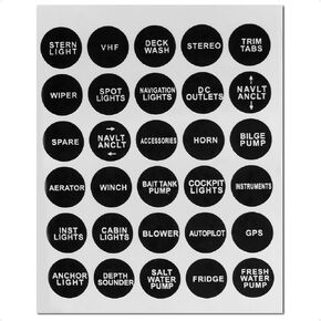Five Oceans Boat Switch Panel Labels, Marine Boat Dash Board Instruments Decal, Rocker Switch Circuit Panel Sticker, 30 Pcs per Sheet, for Boats, RVs, Caravans - FO3928 in Kuwait