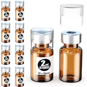 Sterile Empty Vial with Plastic Reusable Cap and Self Healing Injection Rubber Stopper for Lab Store (Clear, 2ml 10pcs) in Kuwait