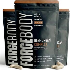كبسولات FORGEBODY® لأعضاء لحم البقر [3 أشهر] - 100٪ مكمل لأعضاء لحم البقر الذي يتغذى على العشب مع مزيج من الكبد والقلب ونخاع العظام والبنكرياس والخصيتين - يدعم صحة الجسم ووظيفة الدماغ (غير معدل وراثيًا) in Kuwait