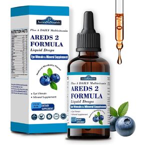 AREDS 2 + تركيبة قطرات سائلة لصحة البقعة الصفراء، مكمل فيتامين ومعادن 22 في 1 للعين مع. لوتين وزياكسانثين، نحاس، زنك، فيتامين ج، هـ | دعم الرؤية والمناعة والحيوية | نباتي، غير معدّل وراثيًا in Kuwait
