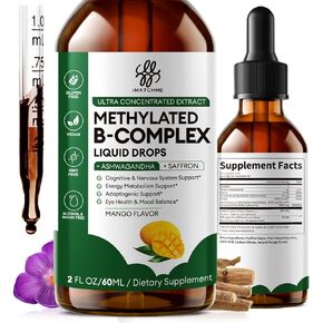 iMATCHME Methylated B Complex Liquid Drops - Max Absorption L-Methylfolate (L-5-MTHF), Vitamin B12 Methylcobalamin, B6 - with Ashwagandha & Saffron for Energy, Focus & Brain Health - Vegan, 2 Fl Oz in Kuwait