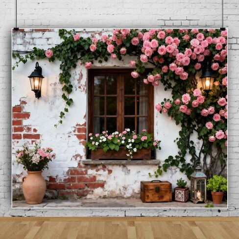 10x8ft Spring Flower Backdrop for Photography Indoor Blooming Flower Arch Wooden Door Floral Photo Background Video Photo Shoot Wedding Portrait Background Studio Photo Booth Props in Kuwait