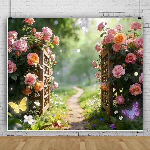 10x8ft Spring Flower Backdrop for Photography Indoor Blooming Flower Arch Wooden Door Floral Photo Background Video Photo Shoot Wedding Portrait Background Studio Photo Booth Props in Kuwait