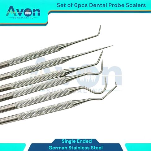 مجسات فموية دقيقة ذات طرف واحد - أدوات قياس دقيقة بمقبض مخرش - مجموعة مكونة من 6 قطع - الفولاذ المقاوم للصدأ الألماني in Saudi Arabia