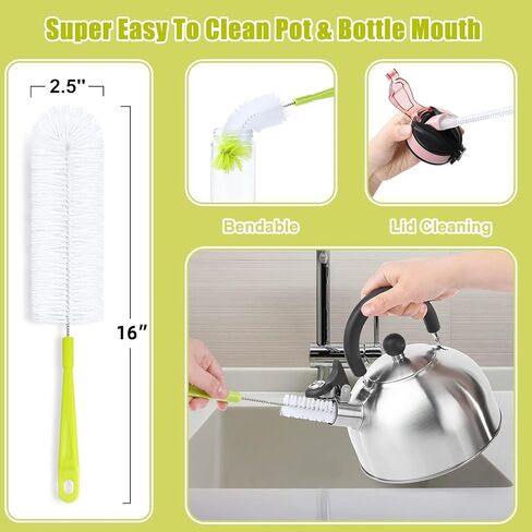 Bottle Cleaning Brush Set - Long Handle Bottle Cleaner for Washing Narrow Neck Beer Bottles, Sports Water Bottles with Straw Brush, Kettle Spout/Lid Cleaner Brushes in Kuwait