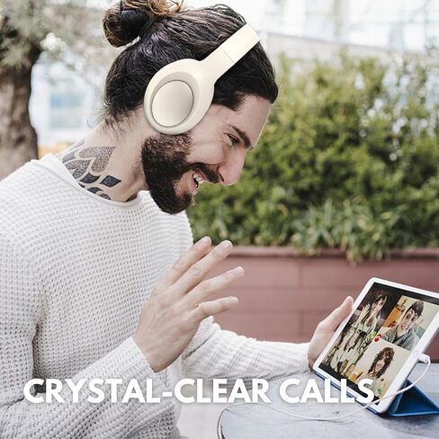 Beige Noise Cancelling Headphones Wireless,Bluetooth Headphones Over Ear, Wireless Headsets with Mic,60H Playtime,Deep Bass Memory Foam Ear Cups,Lightweight for Travel,Home,Gym in Kuwait