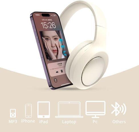Beige Noise Cancelling Headphones Wireless,Bluetooth Headphones Over Ear, Wireless Headsets with Mic,60H Playtime,Deep Bass Memory Foam Ear Cups,Lightweight for Travel,Home,Gym in Kuwait