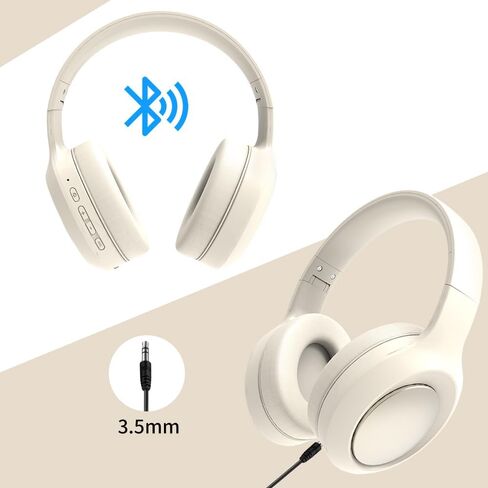 Beige Noise Cancelling Headphones Wireless,Bluetooth Headphones Over Ear, Wireless Headsets with Mic,60H Playtime,Deep Bass Memory Foam Ear Cups,Lightweight for Travel,Home,Gym in Kuwait