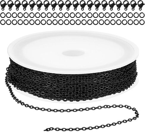 COMNICO 33ft(10m) Stainless Steel Jewelry Chain 1.5mm DIY Craft Links Supplies Findings for Making Necklace Earring Bracelet, Color Plated Metal Cable Roll 20pcs Lobster Clasps 50pcs Jump Ring(Silver) in Kuwait