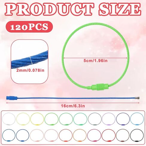120 Pcs Stainless Steel Wire Key Ring, 6" Colored Loops Rings, Wire Keychain Cable with Screw Lock for Travel Aircraft Luggage Tag, Keys and ID Tag Keepers in Saudi Arabia