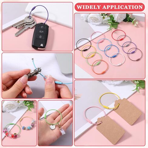 120 Pcs Stainless Steel Wire Key Ring, 6" Colored Loops Rings, Wire Keychain Cable with Screw Lock for Travel Aircraft Luggage Tag, Keys and ID Tag Keepers in Saudi Arabia