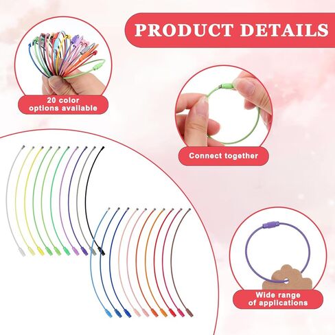 120 Pcs Stainless Steel Wire Key Ring, 6" Colored Loops Rings, Wire Keychain Cable with Screw Lock for Travel Aircraft Luggage Tag, Keys and ID Tag Keepers in Saudi Arabia