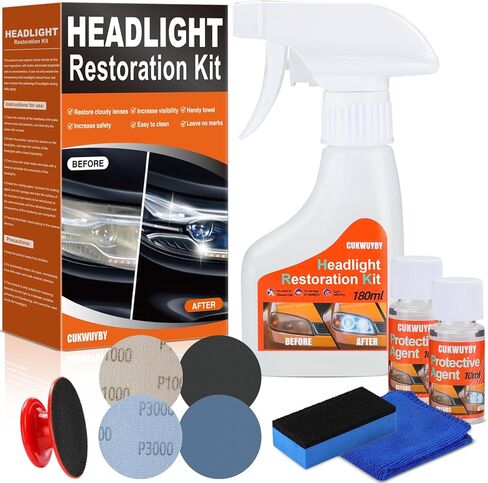 Headlight Restoration Kit Headlight Cleaner Head Light Cleaner Removing Yellowing Oxidized Plastic Restorer for Cars with Protective Agent Coating Agent Sponge Towel in Saudi Arabia