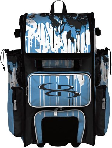 Boombah Rolling Superpack Baseball/Softball Gear Bag - Telescopic Handle - Holds 4 Bats - Wheeled Version - Graffiti Drip Black/Fluorescent Pink/White in Saudi Arabia