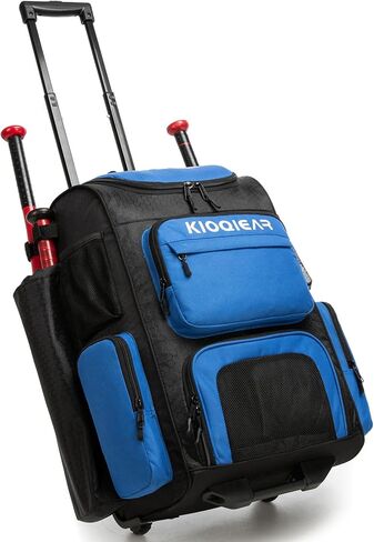 حقيبة بيسبول دوارة بعجلات، حقيبة كرة لينة كبيرة مع خطاف سياج لـ 4 مضارب ومعدات، حقيبة مضرب بيسبول خفيفة الوزن مع حجرة للأحذية. in Kuwait