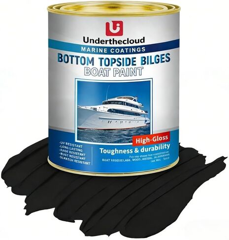 طلاء القارب 35 أونصة طلاء المينا السفلي للقارب البحري اللامع، طلاء بحري للقوارب، الخشب، معادن الألومنيوم المصنوعة من الألياف الزجاجية، إيبوكسي لامع أزرق أسود وأبيض in Kuwait
