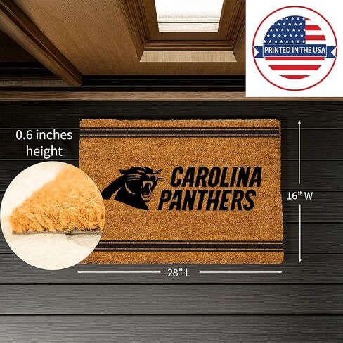 سجادة باب من ألياف جوز الهند الطبيعية من NFL Carolina Panthers، مدخل داخلي وخارجي، 28 × 16 بوصة، ظهر غير قابل للانزلاق، سجادات أرضية ترحيب، أقدام كلب موحلة، ديكور منزلي لمدخل الباب الأمامي in Saudi Arabia
