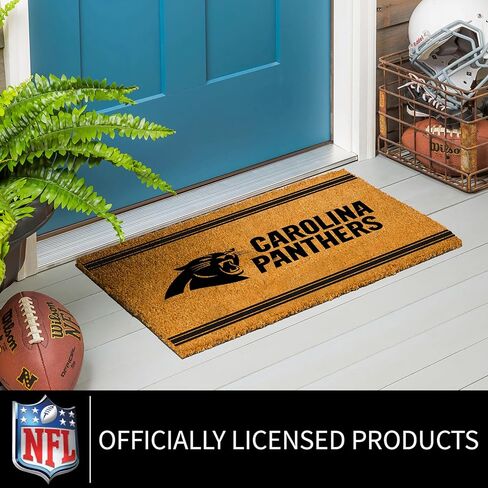 سجادة باب من ألياف جوز الهند الطبيعية من NFL Carolina Panthers، مدخل داخلي وخارجي، 28 × 16 بوصة، ظهر غير قابل للانزلاق، سجادات أرضية ترحيب، أقدام كلب موحلة، ديكور منزلي لمدخل الباب الأمامي in Saudi Arabia