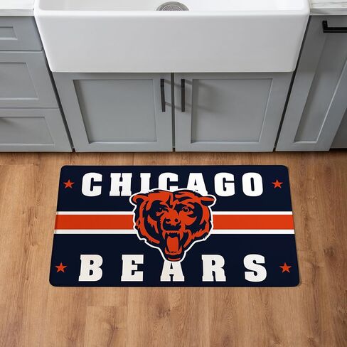 NFL Chicago Bears بساط مدخل داخلي، 30 بوصة × 18 بوصة سجادات وسجاد مطبخ مضادة للتعب، ظهر غير قابل للانزلاق، بساط مريح مريح مقاوم للماء من PVC للمدخل، المطبخ، كهف الرجال، المكتب، المغسلة، الغسيل in Saudi Arabia