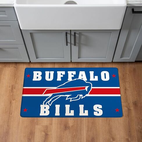NFL Buffalo Bills بساط مدخل داخلي، 30 بوصة × 18 بوصة سجادات وسجاد مطبخ مضادة للتعب، ظهر غير قابل للانزلاق، بساط مريح مريح مقاوم للماء من PVC للمدخل، المطبخ، كهف الرجال، المكتب، المغسلة، الغسيل in Saudi Arabia
