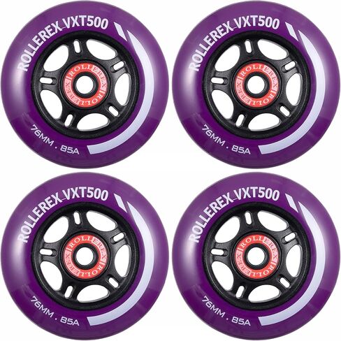 Rollerex VXT500 Inline Skate Wheels – 4-Pack (Optional Bearings, Spacers and Washers) - Durable Replacement Roller Blade Wheels for Indoor & Outdoor Skating (72mm, Rocket Red) in Kuwait