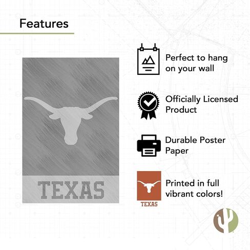 Desert Cactus University of Texas Austin Poster UT Austin Longhorns 11 x 17 Inch Room Office Décor Decoration Official Fan Gear (11x17,Version 1A) in Saudi Arabia