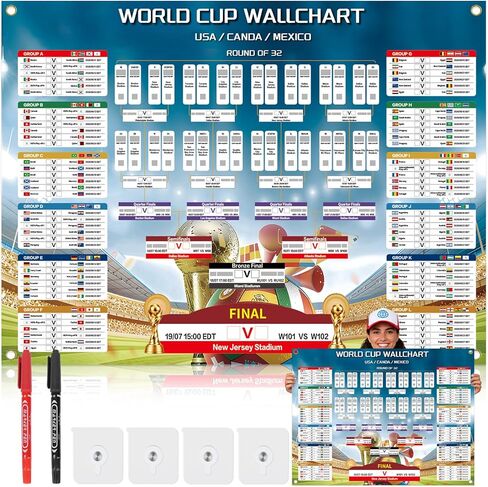 RUIZHUO World Cup Poster 2026 Large World Cup Schedule Poster 48 Team Collection 2026 Soccer Schedule Banner Final Round Wall Chart Backdrop Decor for Soccer Fans Gifts 24x33 Inch oxford fabric in Kuwait
