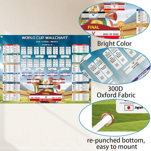 RUIZHUO World Cup Poster 2026 Large World Cup Schedule Poster 48 Team Collection 2026 Soccer Schedule Banner Final Round Wall Chart Backdrop Decor for Soccer Fans Gifts 24x33 Inch oxford fabric in Kuwait