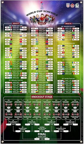 ملصق جدول كأس العالم 2026 من Ouvgen - مخطط البطولة على البوليستر الساتان الفاخر مع حلقات معدنية لحفلات المشاهدة والمكتب وديكور البار وهدايا كرة القدم (أخضر، 47.24 بوصة × 27.56 بوصة) in Saudi Arabia