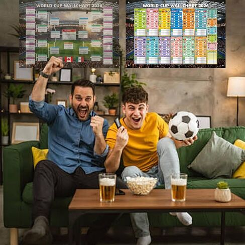 2 Pcs World Football Cup 2026 Wall Chart - 31.5x23.6 Inch Large Football Match Schedule Poster & 48-Team Knockout Bracket Tracker Banner with Grommets - International Championship Sports Fan Decor in Saudi Arabia