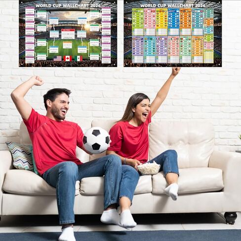 2 Pcs World Football Cup 2026 Wall Chart - 31.5x23.6 Inch Large Football Match Schedule Poster & 48-Team Knockout Bracket Tracker Banner with Grommets - International Championship Sports Fan Decor in Saudi Arabia