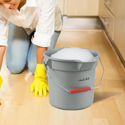 سطل تنظيف تجاري سعة 14 لترًا بمقبض، دلو بلاستيكي مكون من 4 عبوات مع فوهة صب، رمادي in Kuwait