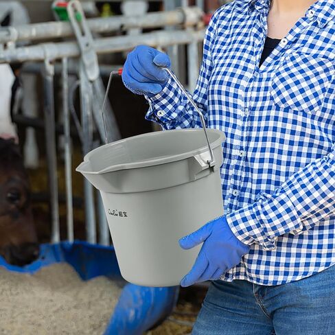 سطل تنظيف تجاري سعة 14 لترًا بمقبض، دلو بلاستيكي مكون من 4 عبوات مع فوهة صب، رمادي in Kuwait
