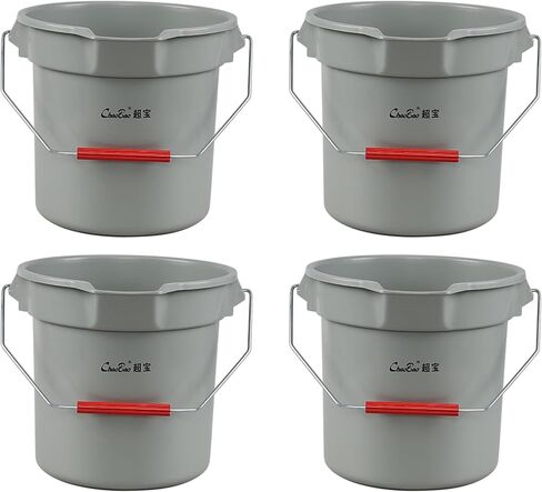 سطل تنظيف تجاري سعة 14 لترًا بمقبض، دلو بلاستيكي مكون من 4 عبوات مع فوهة صب، رمادي in Kuwait