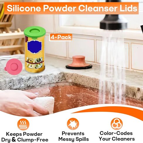4-Pack Silicone Powder Cleanser Lids, Silicone Cover for Cleaning Powder Compatible with Bar Keepers Friend, Comet, Ajax & Bon Ami (Fits 12oz & 21oz Cans), Assorted Colors in Saudi Arabia