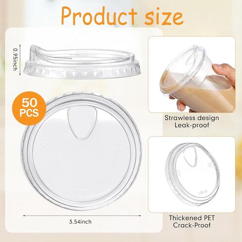 50 قطعة من الأغطية البلاستيكية الشفافة الخالية من القش تناسب أكواب الشرب الباردة أو القهوة أو البيرة أو الكوكتيل أو النبيذ أو المشروبات (شفافة، 98 مم) in Kuwait