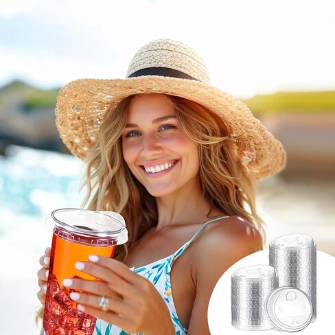 50 قطعة من الأغطية البلاستيكية الشفافة الخالية من القش تناسب أكواب الشرب الباردة أو القهوة أو البيرة أو الكوكتيل أو النبيذ أو المشروبات (شفافة، 98 مم) in Kuwait