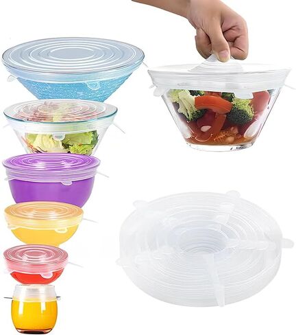 6PCS Reusable Silicone Stretch Lids for Food Storage in Fridge, Heat-Resistant Microwave Food Cover for Cups, Cans, Bowls and Dish, Fit 2.16" - 6.3" Container in Saudi Arabia