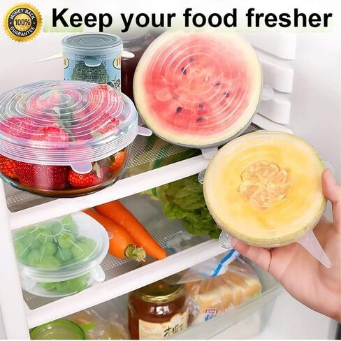 6PCS Reusable Silicone Stretch Lids for Food Storage in Fridge, Heat-Resistant Microwave Food Cover for Cups, Cans, Bowls and Dish, Fit 2.16" - 6.3" Container in Saudi Arabia