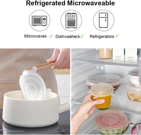 6PCS Reusable Silicone Stretch Lids for Food Storage in Fridge, Heat-Resistant Microwave Food Cover for Cups, Cans, Bowls and Dish, Fit 2.16" - 6.3" Container in Saudi Arabia