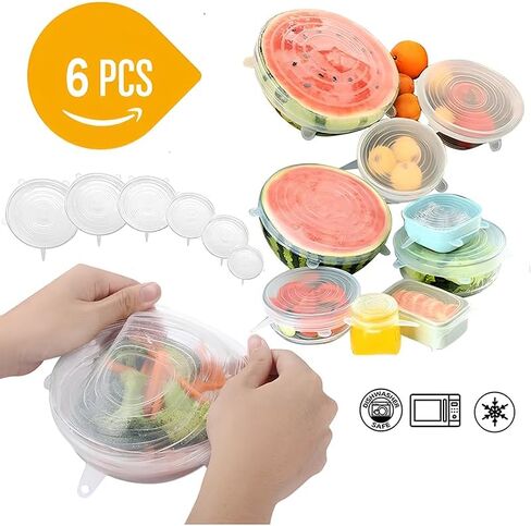 6PCS Reusable Silicone Stretch Lids for Food Storage in Fridge, Heat-Resistant Microwave Food Cover for Cups, Cans, Bowls and Dish, Fit 2.16" - 6.3" Container in Saudi Arabia