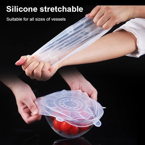 6PCS Reusable Silicone Stretch Lids for Food Storage in Fridge, Heat-Resistant Microwave Food Cover for Cups, Cans, Bowls and Dish, Fit 2.16" - 6.3" Container in Saudi Arabia