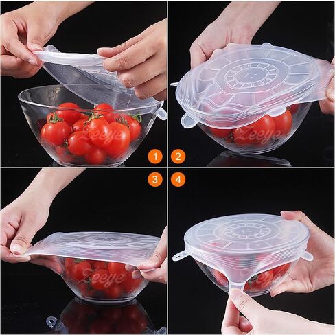 6PCS Reusable Silicone Stretch Lids for Food Storage in Fridge, Heat-Resistant Microwave Food Cover for Cups, Cans, Bowls and Dish, Fit 2.16" - 6.3" Container in Saudi Arabia