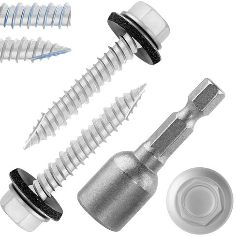 Metal Roofing Screws #10 × 2 Inch, 50-PCS, Hex Head Rustpert Coating Sheet Metal to Wood Siding Screw with EPDM Rubber Washer, Sharp Point, Hex Socket Included in Saudi Arabia