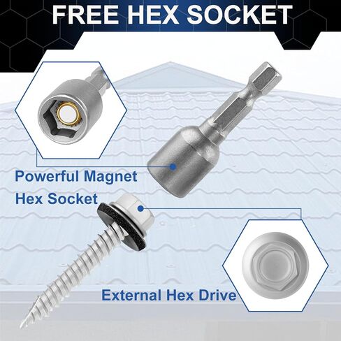 Metal Roofing Screws #10 × 2 Inch, 50-PCS, Hex Head Rustpert Coating Sheet Metal to Wood Siding Screw with EPDM Rubber Washer, Sharp Point, Hex Socket Included in Saudi Arabia