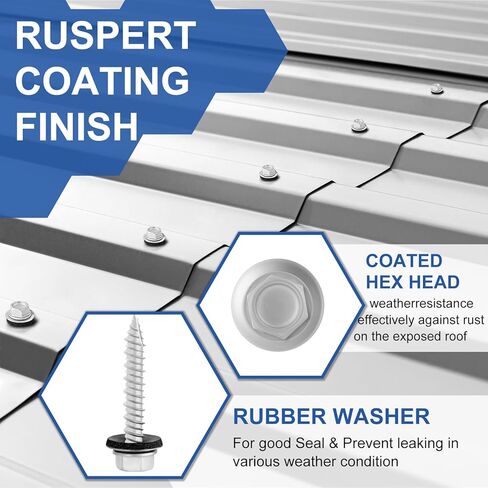 Metal Roofing Screws #10 × 2 Inch, 50-PCS, Hex Head Rustpert Coating Sheet Metal to Wood Siding Screw with EPDM Rubber Washer, Sharp Point, Hex Socket Included in Saudi Arabia