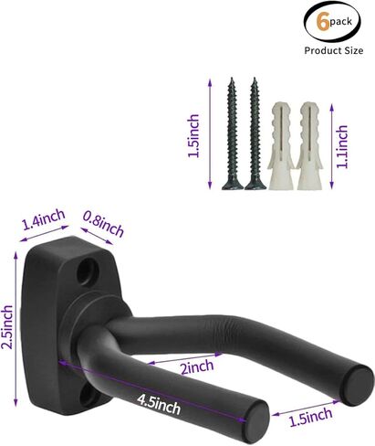 6PCS Guitar Hanger Wall Mount, Guitar Stand, Wall Bracket, Hook Bracket, Display Stand with Screws - Easy to Install - Suitable for Guitar, bass, Mandolin, Banjo, Ukulele in Kuwait